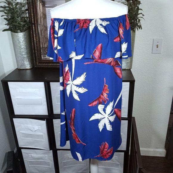 Promesa Blue and Red Floral Off-Shoulder Dress - Picture 2 of 8